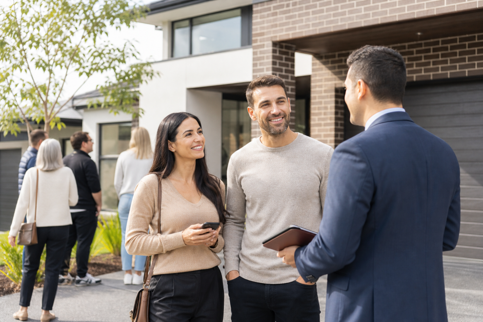 Australian couple preparing for a property auction with a mortgage broker