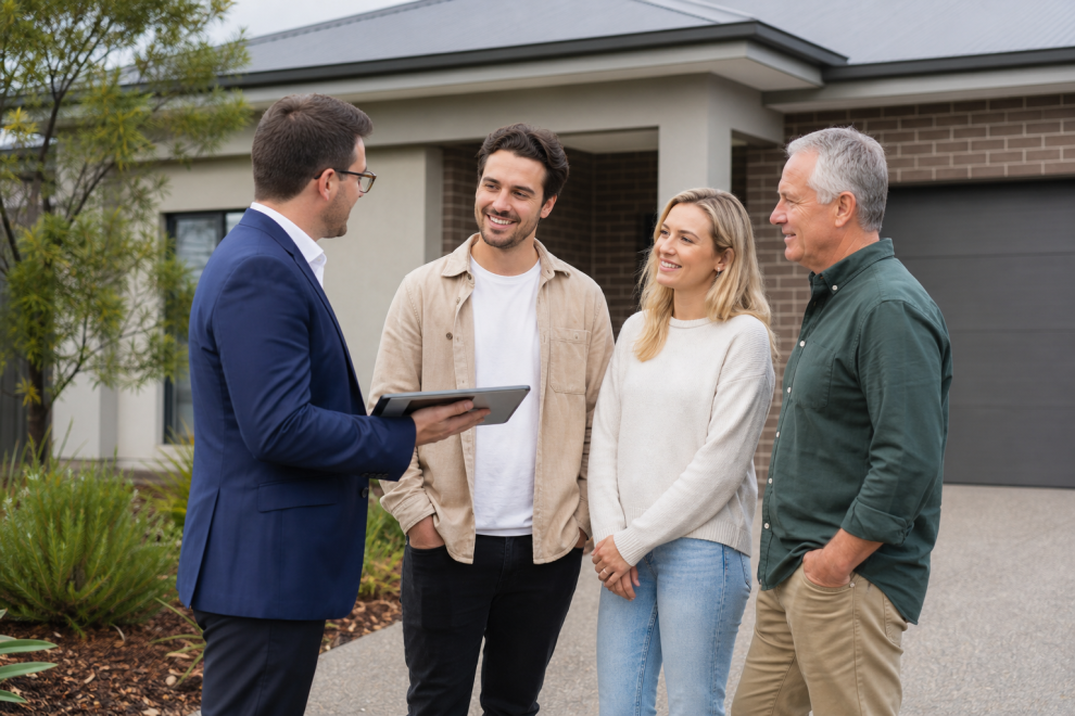 Family discussing a guarantee home loan with a mortgage broker