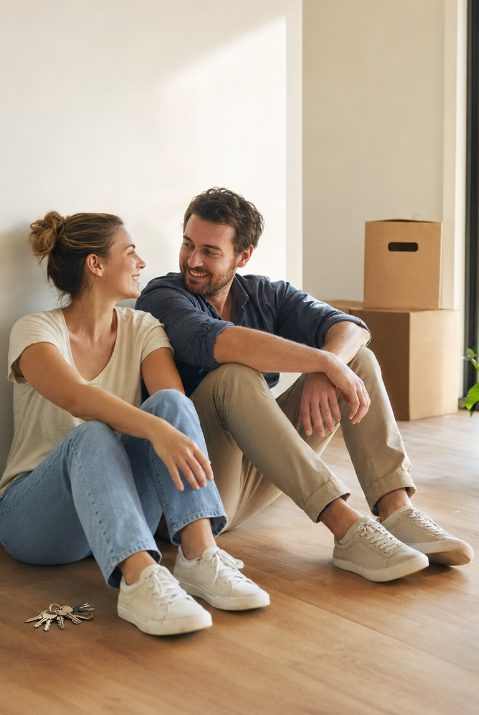 First home buyers moving into a new home