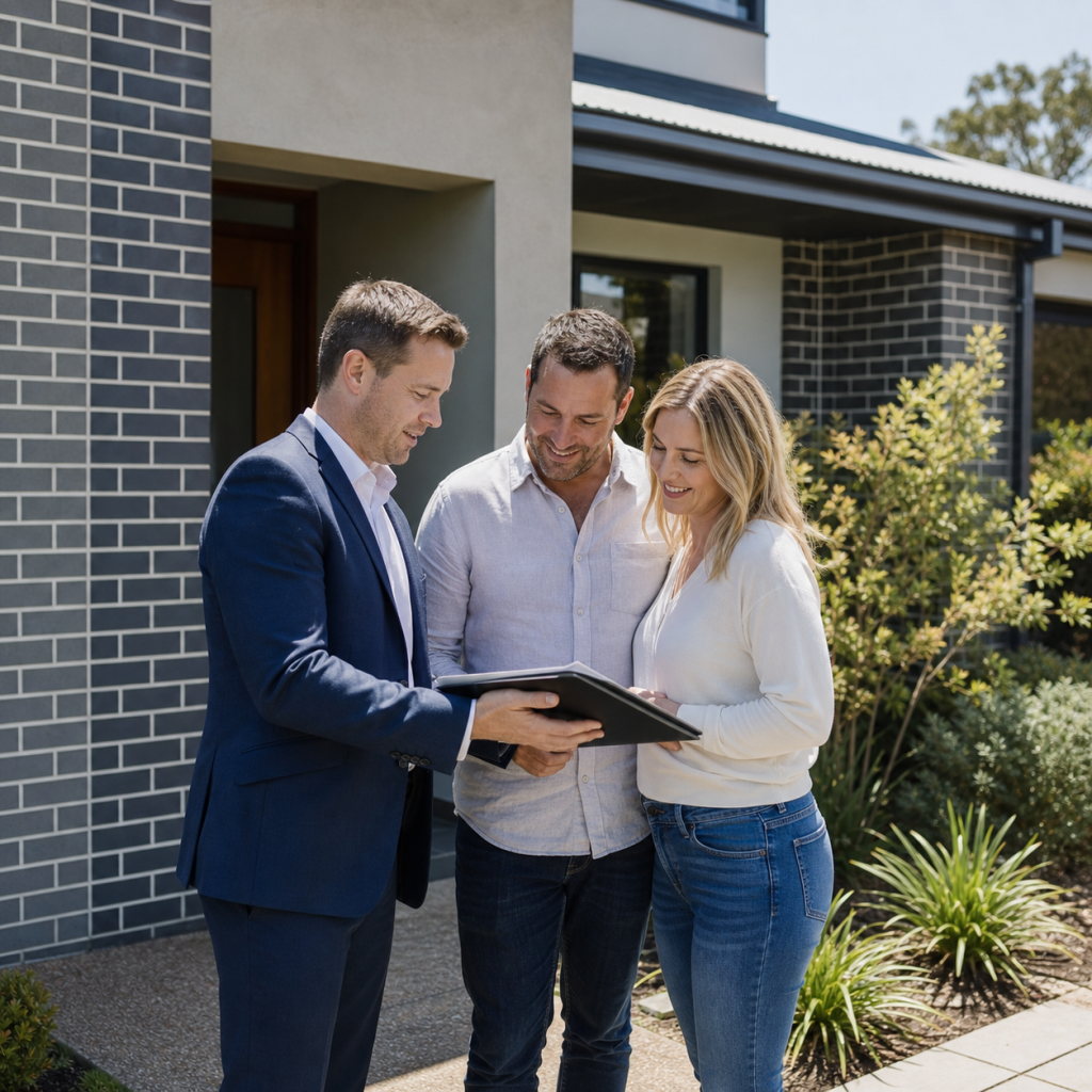 Mortgage broker discussing an investment property with clients