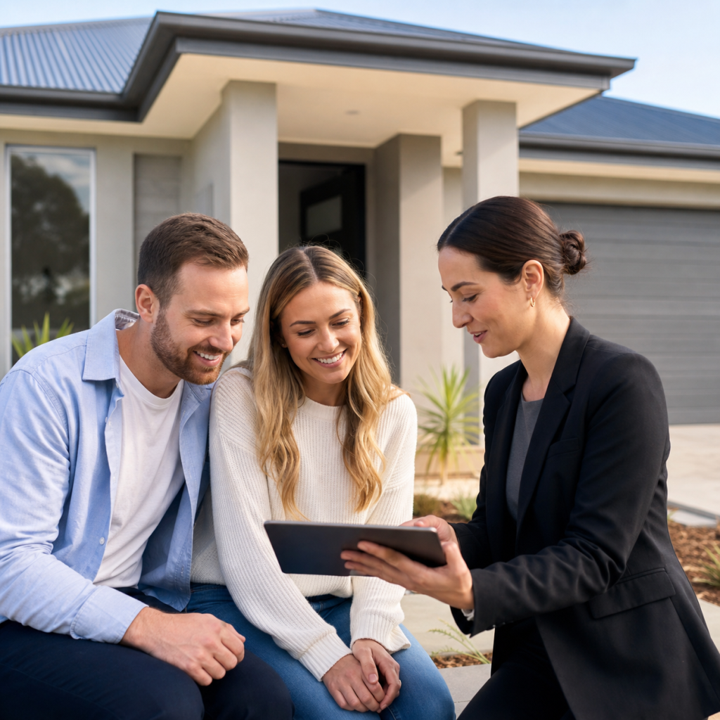 Mortgage broker explaining low deposit home loan options to clients