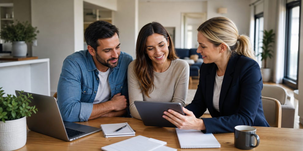 Australian couple discussing personal loan options with a broker