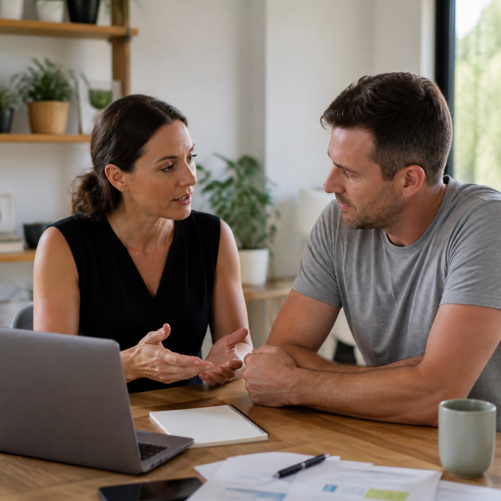 Personal loan repayment discussion in an Australian home office